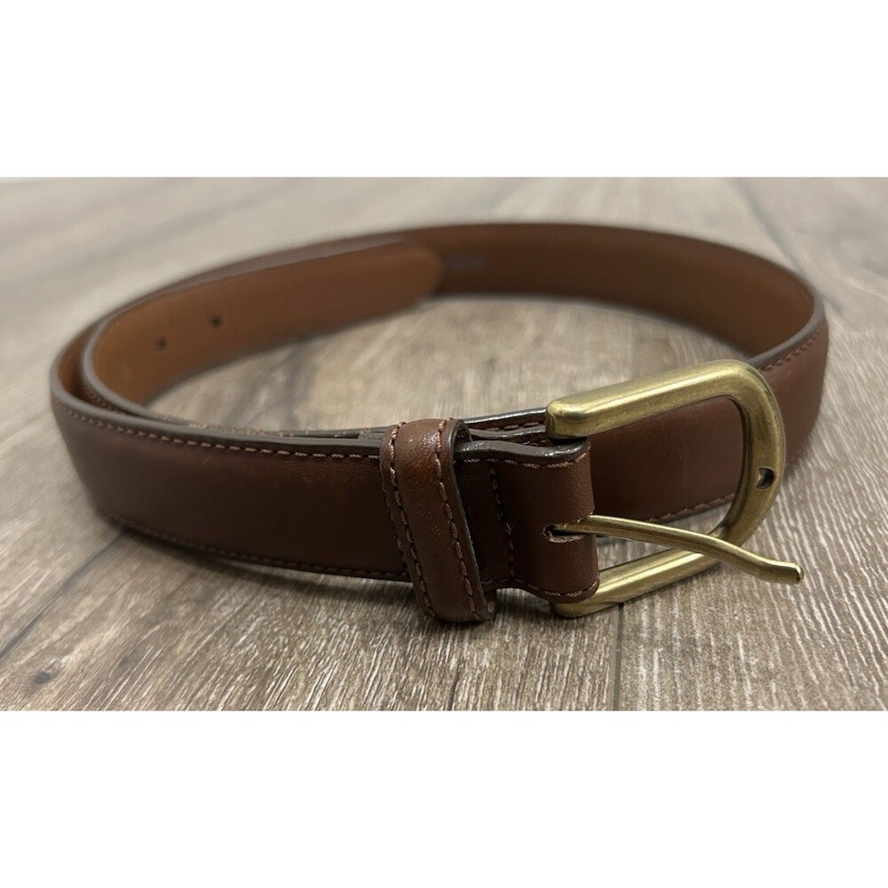 LL Bean Men’s Brown Full Grain Leather Belt Size 32 Brass Made in USA